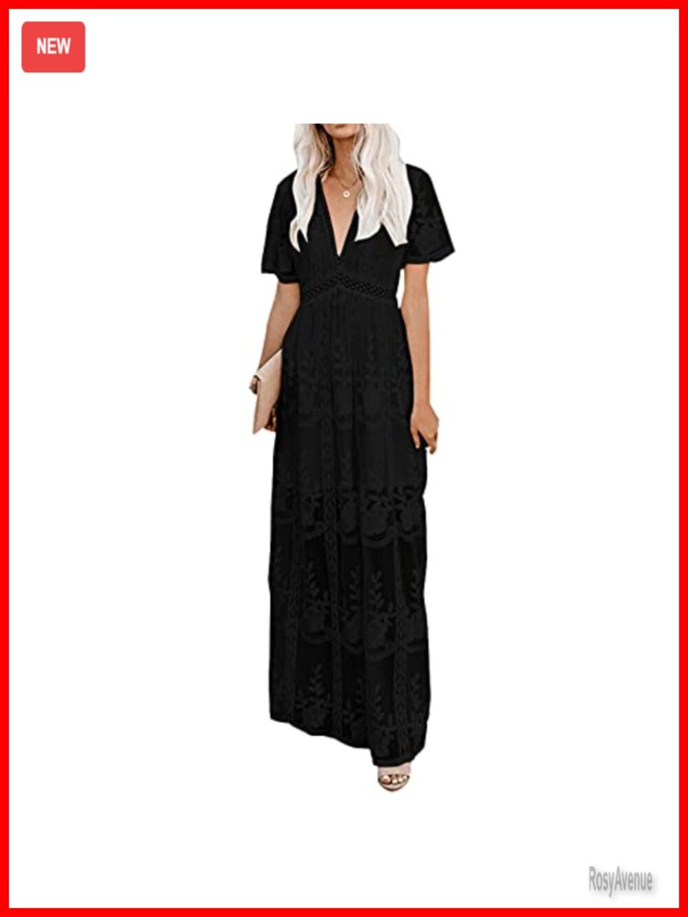 Womens Floral Lace Maxi Dress Deep V Neck Short Sleeve Bridesmaid